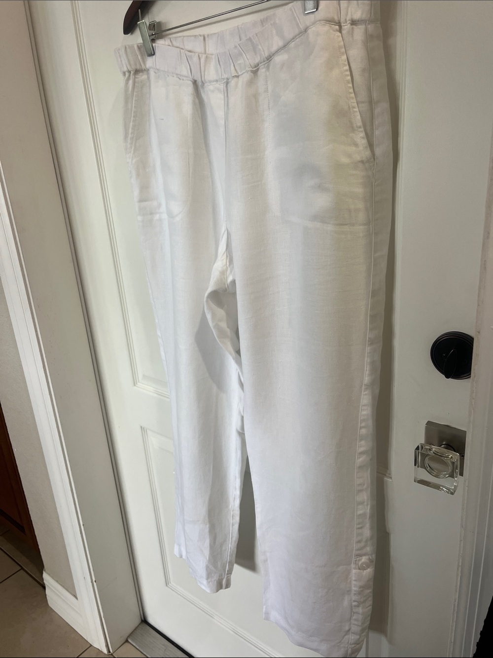 Pure Jill white 100% linen pants elastic waist with pockets size large